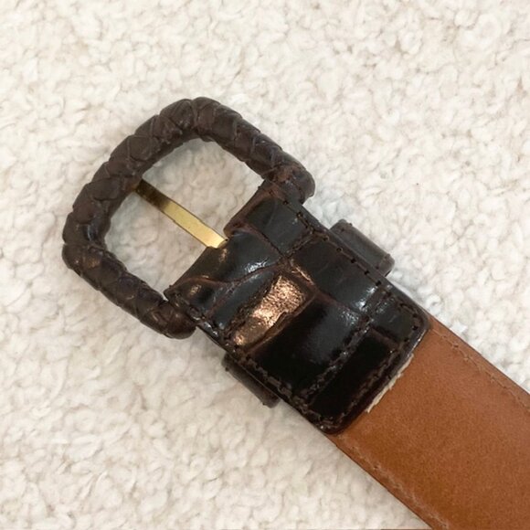 Vintage Womens Small Made in Italy Brown Leather Embossed Crocodile Croc Belt main image 11